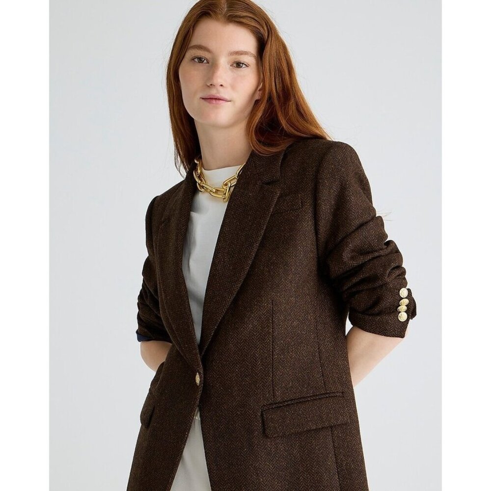 NWT J.Crew Willa Blazer in Brown Chocolate Umber Herringbone Wool Jacket 4P - Picture 5 of 6